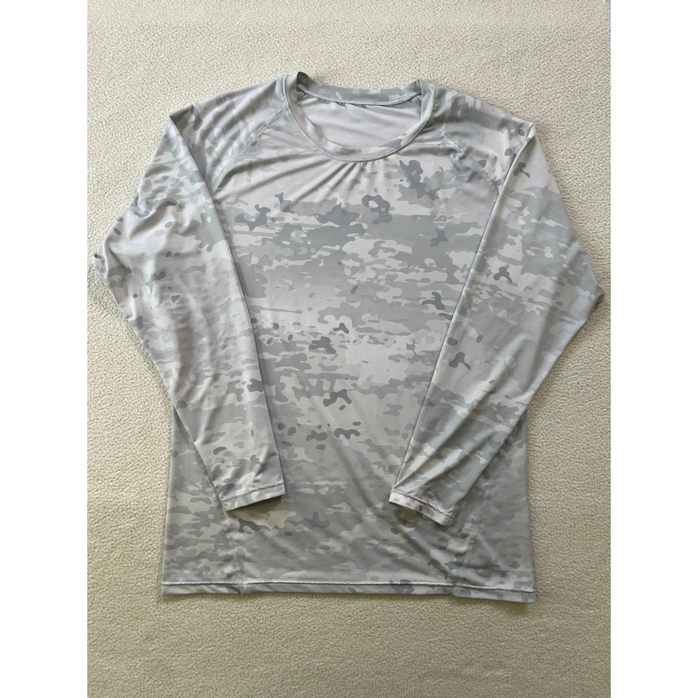 TSLA Mens Large Compression Top 50 UPF Shirt Grey Urban Camo Long Sleeve Raglan
